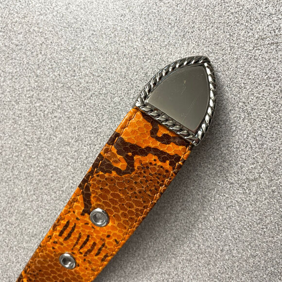 GRLFRND Leather Belt Large Womens Orange Snake Print Silver Buckle Rope 1.25\